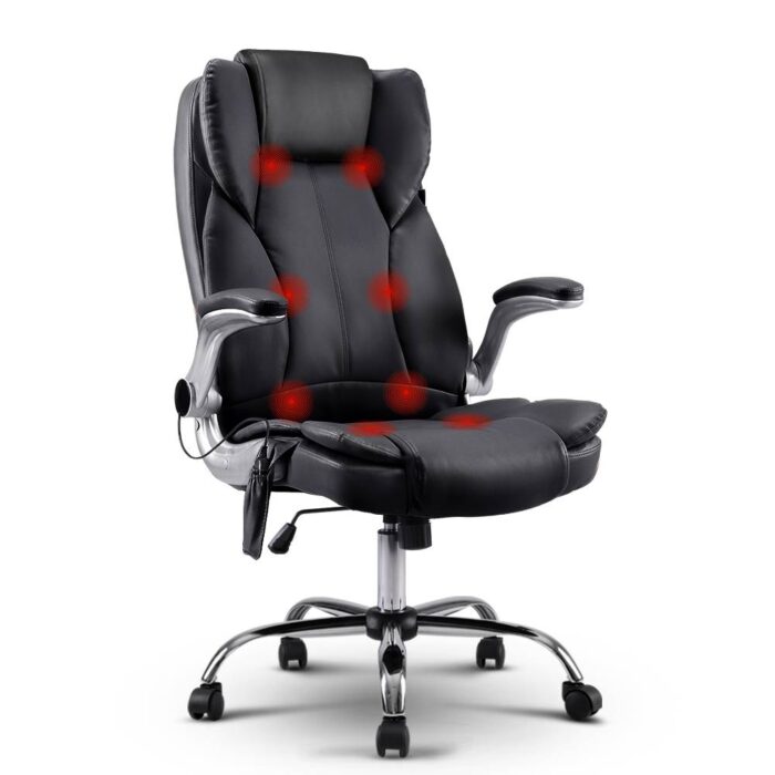 Artiss 8 Point Massage Office Chair PU Leather Black - Image 2