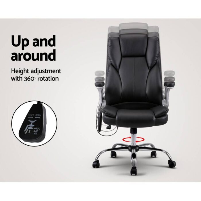 Artiss 8 Point Massage Office Chair PU Leather Black - Image 6