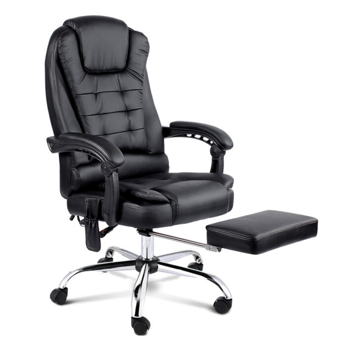 Artiss 8 Point Massage Office Chair PU Leather Footrest Black - Image 2
