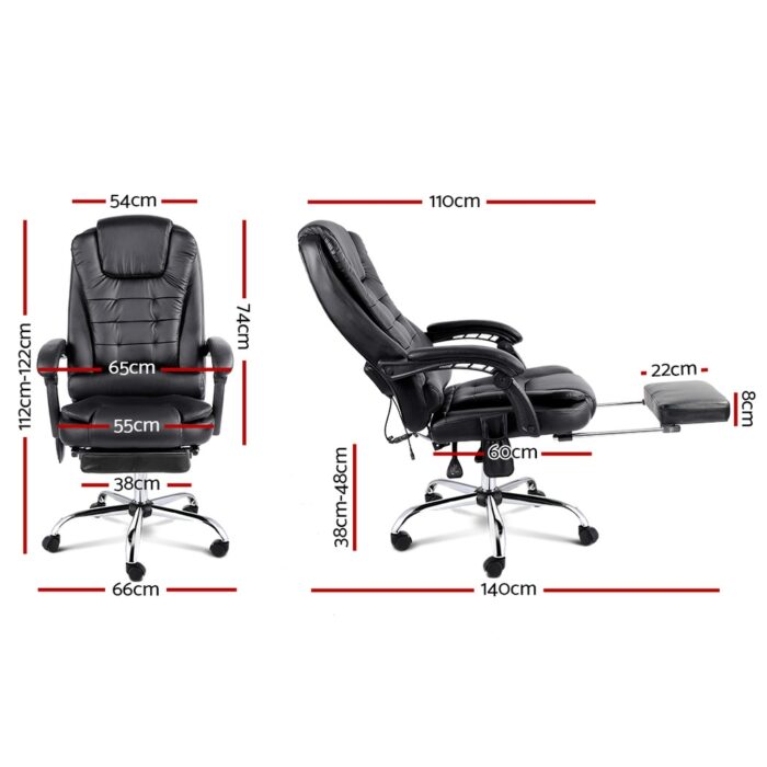 Artiss 8 Point Massage Office Chair PU Leather Footrest Black - Image 3
