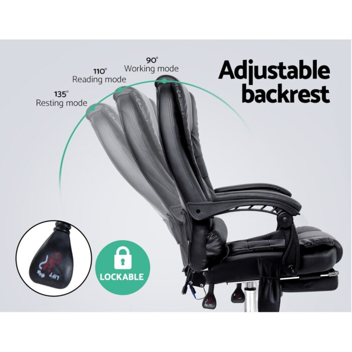 Artiss 8 Point Massage Office Chair PU Leather Footrest Black - Image 5