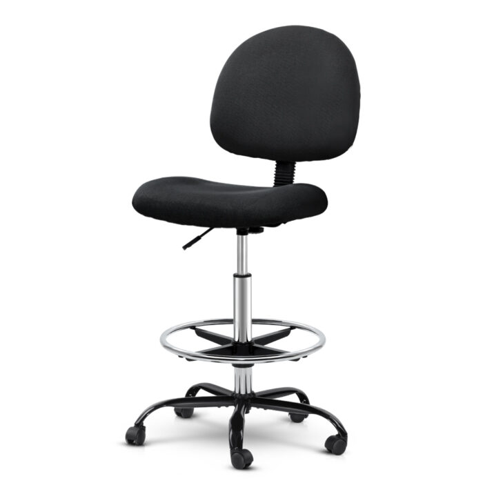 Artiss Office Chair Drafting Stool Fabric Chairs Black - Image 2