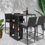 Gardeon Stylish 5-Piece Outdoor Bar Set with Cushions and Table (Grey)