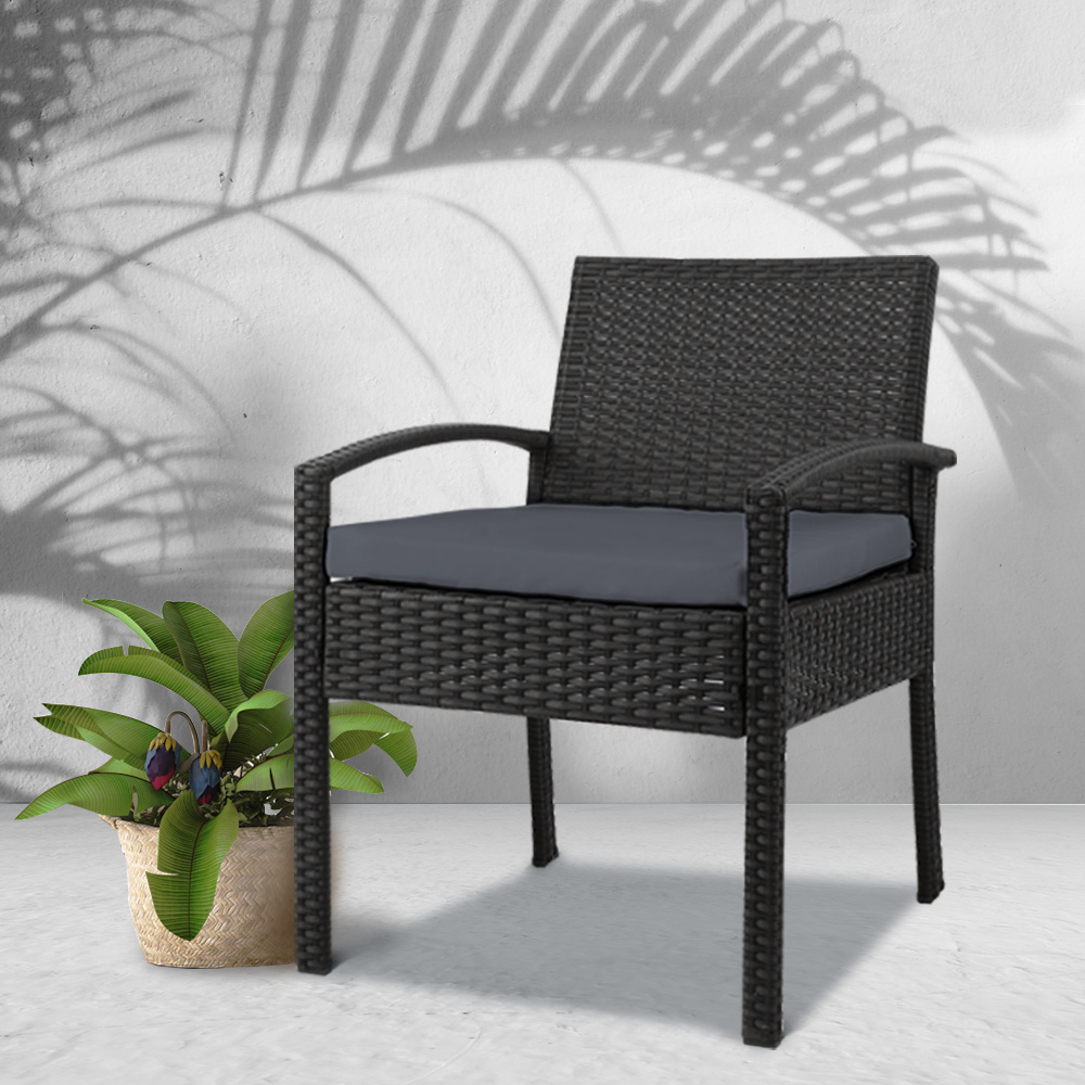 Gardeon Outdoor Furniture Bistro Wicker Chair Black Gardeon Outdoor Dining Chairs Patio Furniture Rattan Lounge Chair Cushion Felix - Image 1