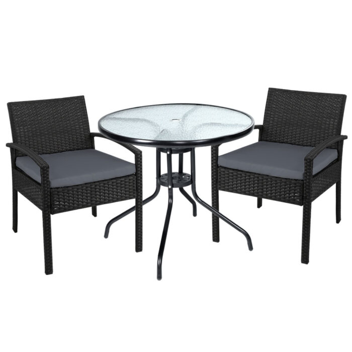 Gardeon 3PC Bistro Set Outdoor Furniture Rattan Table Chairs Cushion Patio Garden Felix - Image 5