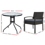 Gardeon 3PC Bistro Set Outdoor Furniture Rattan Table Chairs Cushion Patio Garden Felix - Image 6