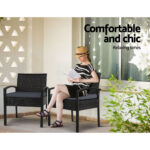 Gardeon 3PC Bistro Set Outdoor Furniture Rattan Table Chairs Cushion Patio Garden Felix - Image 4