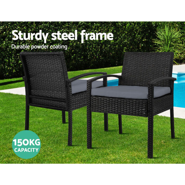 Gardeon 3PC Bistro Set Outdoor Furniture Rattan Table Chairs Cushion Patio Garden Felix - Image 3
