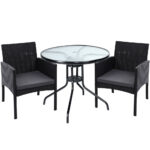 Gardeon 3PC Bistro Set Outdoor Furniture Rattan Table Chairs Cushion Patio Garden Ezra - Image 2
