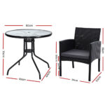 Gardeon 3PC Bistro Set Outdoor Furniture Rattan Table Chairs Cushion Patio Garden Ezra - Image 3