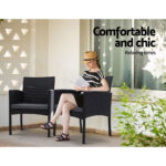 Gardeon 3PC Bistro Set Outdoor Furniture Rattan Table Chairs Cushion Patio Garden Ezra - Image 4