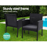 Gardeon 3PC Bistro Set Outdoor Furniture Rattan Table Chairs Cushion Patio Garden Ezra - Image 5