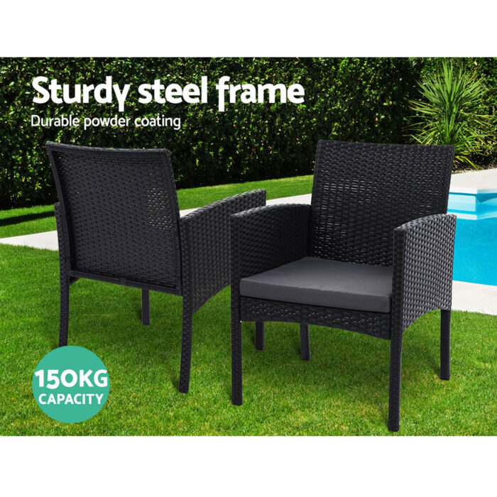 Gardeon 3PC Bistro Set Outdoor Furniture Rattan Table Chairs Cushion Patio Garden Ezra - Image 5