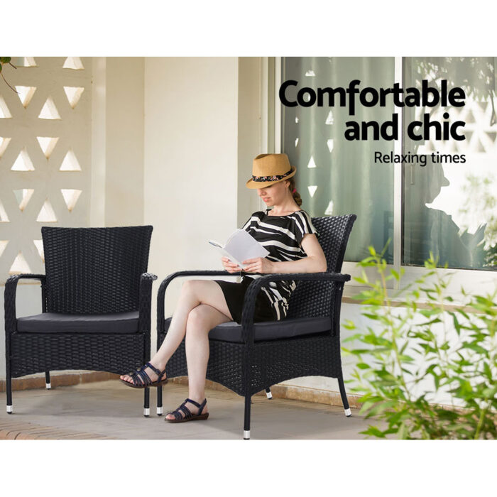 Gardeon Outdoor Dining Chairs Bistro Patio Furniture Chair Wicker Garden Extra Large Tea Coffee Cafe Bar Set - Image 4