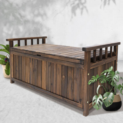 Gardeon Outdoor Storage Bench Box Wooden Garden Toy Tool Shed Patio Furniture Charcoal