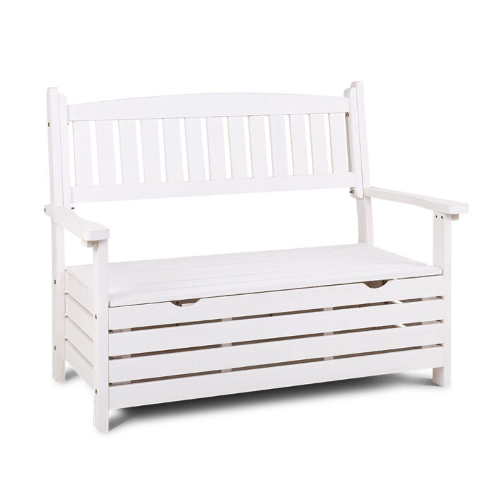 Gardeon Outdoor Storage Bench Box Wooden Garden Chair 2 Seat Timber Furniture White - Image 2