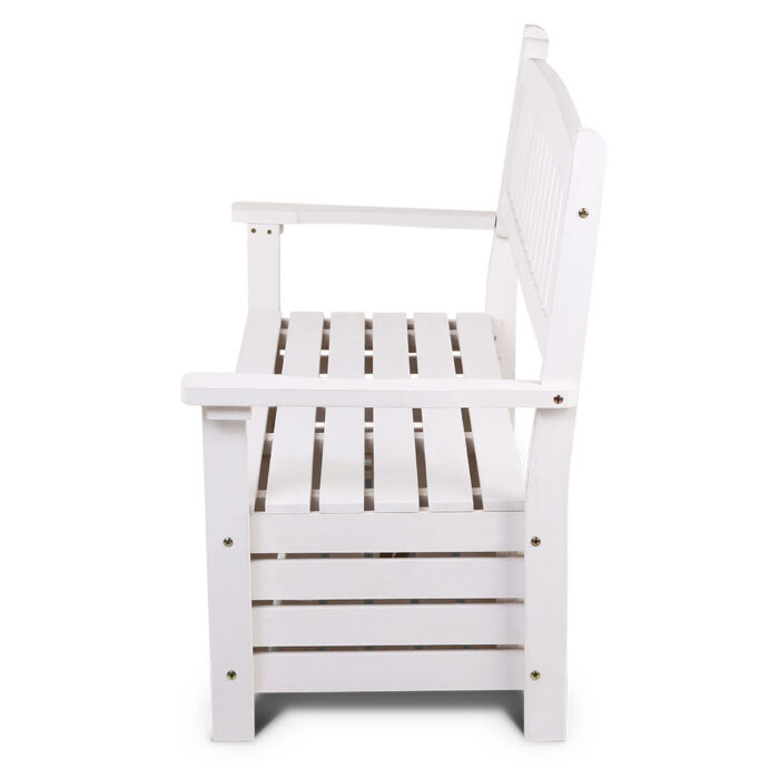 Gardeon Outdoor Storage Bench Box Wooden Garden Chair 2 Seat Timber Furniture White - Image 3