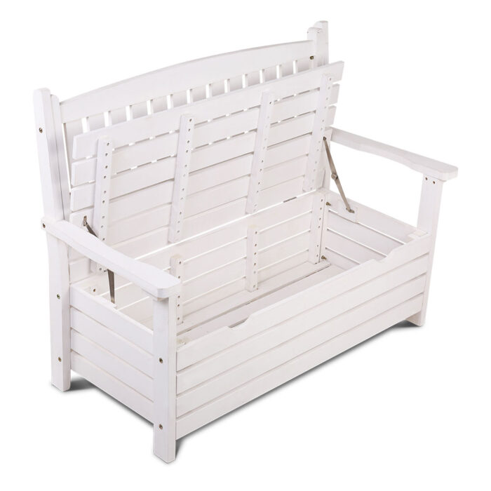 Gardeon Outdoor Storage Bench Box Wooden Garden Chair 2 Seat Timber Furniture White - Image 5