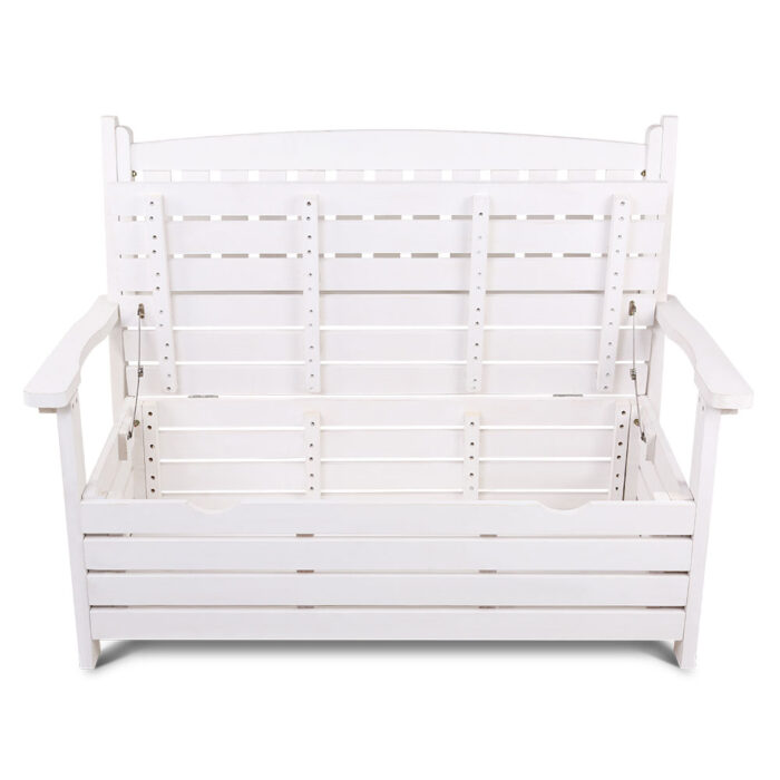 Gardeon Outdoor Storage Bench Box Wooden Garden Chair 2 Seat Timber Furniture White - Image 6