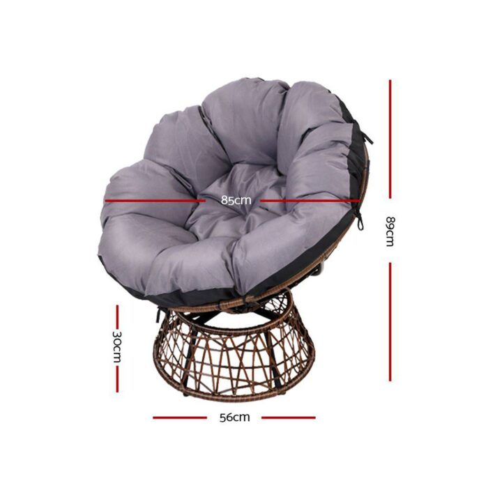 Gardeon Outdoor Chairs Outdoor Furniture Papasan Chair Wicker Patio Garden Brown - Image 3