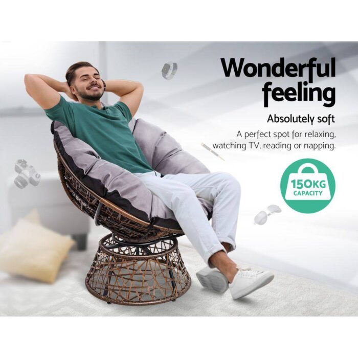 Gardeon Outdoor Chairs Outdoor Furniture Papasan Chair Wicker Patio Garden Brown - Image 5