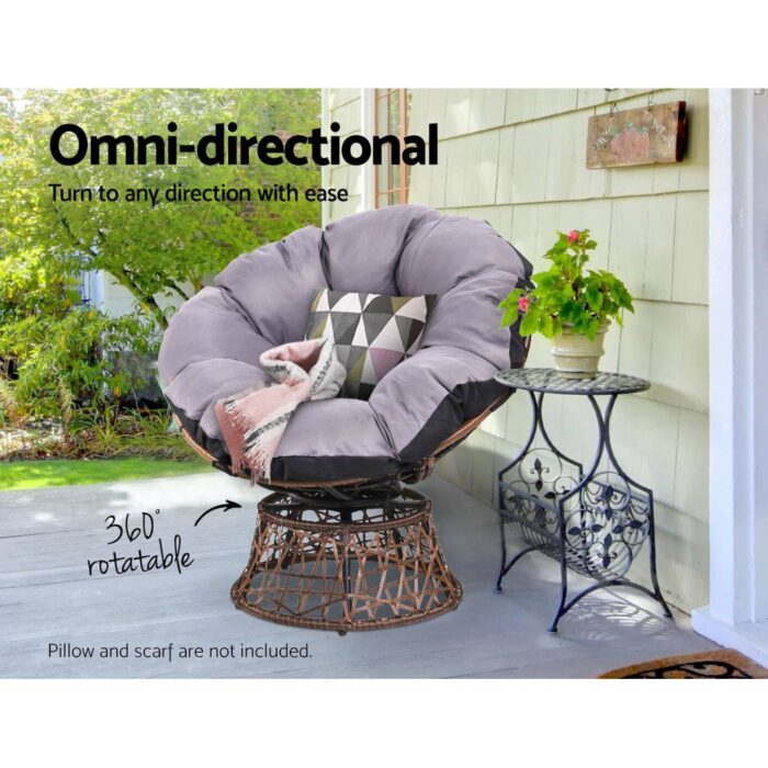 Gardeon Outdoor Chairs Outdoor Furniture Papasan Chair Wicker Patio Garden Brown - Image 6