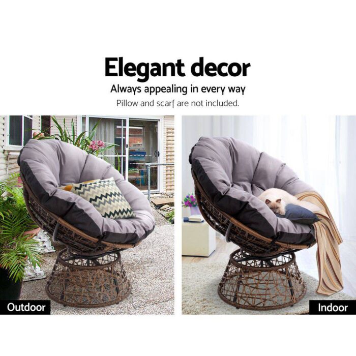 Gardeon Outdoor Chairs Outdoor Furniture Papasan Chair Wicker Patio Garden Brown - Image 7