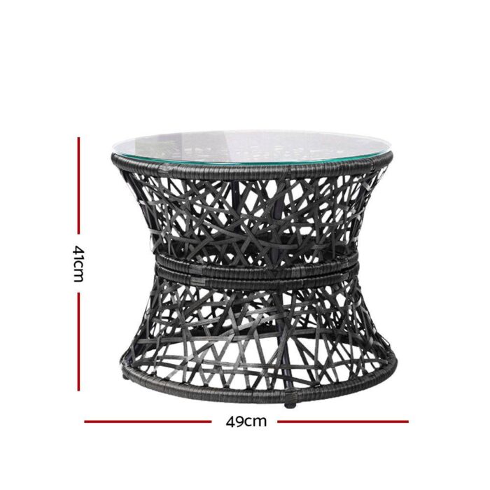 Gardeon Outdoor Lounge Setting Papasan Chair Wicker Table Garden Furniture Black - Image 4