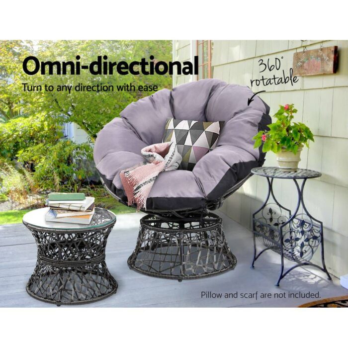Gardeon Outdoor Lounge Setting Papasan Chair Wicker Table Garden Furniture Black - Image 6