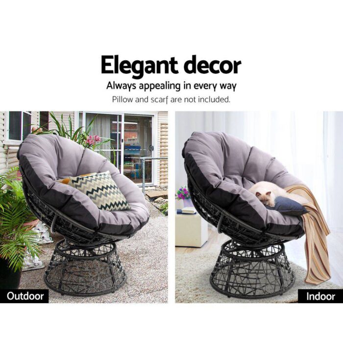Gardeon Outdoor Lounge Setting Papasan Chair Wicker Table Garden Furniture Black - Image 7