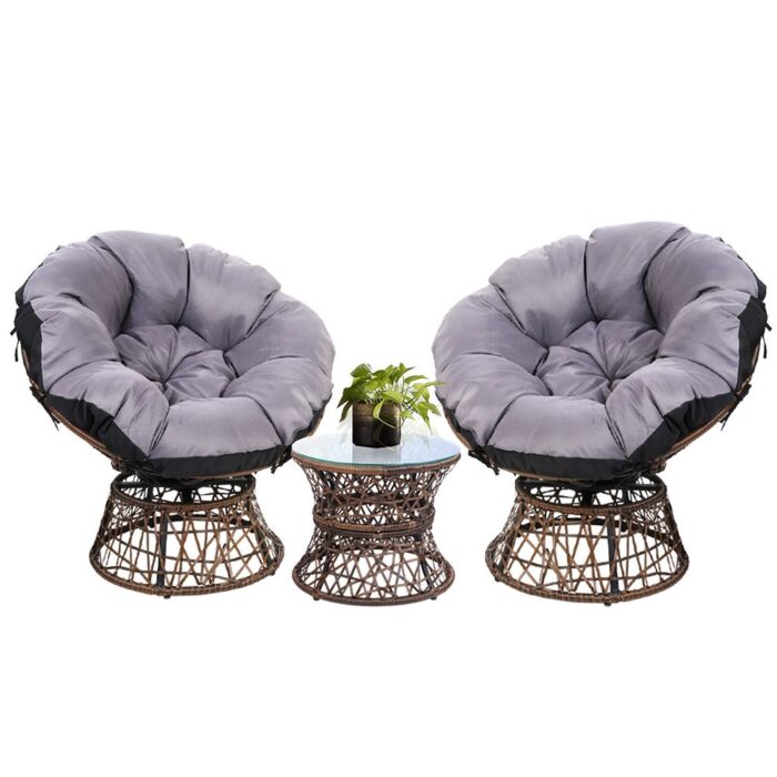 Gardeon Outdoor Lounge Setting Furniture Wicker Papasan Chairs Table Patio Brown - Image 2