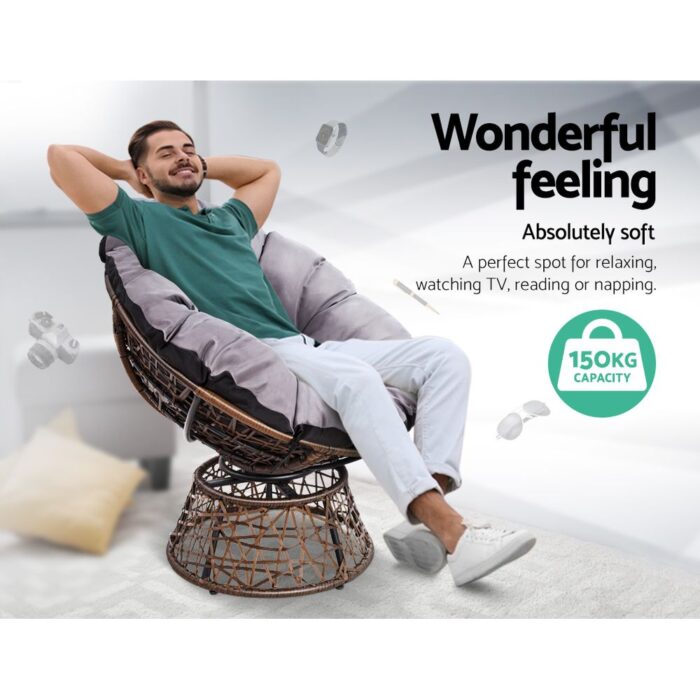 Gardeon Outdoor Lounge Setting Furniture Wicker Papasan Chairs Table Patio Brown - Image 5