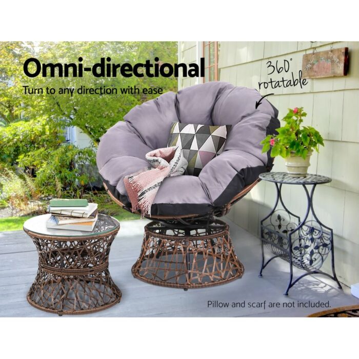 Gardeon Outdoor Lounge Setting Furniture Wicker Papasan Chairs Table Patio Brown - Image 6