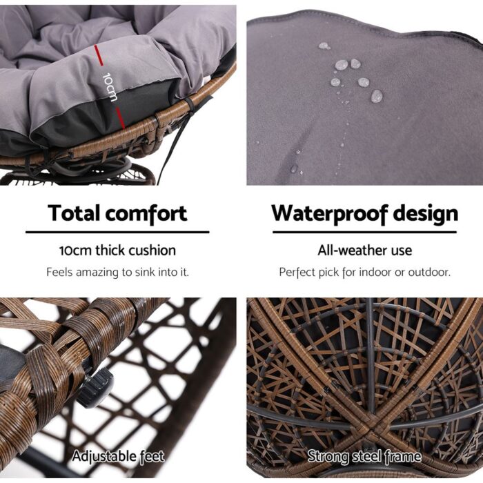 Gardeon Outdoor Lounge Setting Furniture Wicker Papasan Chairs Table Patio Brown - Image 7
