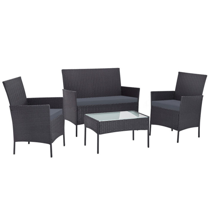 Gardeon 4 Piece Outdoor Lounge Setting Patio Furniture Sofa Set Grey - Image 2