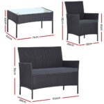 Gardeon 4 Piece Outdoor Lounge Setting Patio Furniture Sofa Set Grey - Image 3