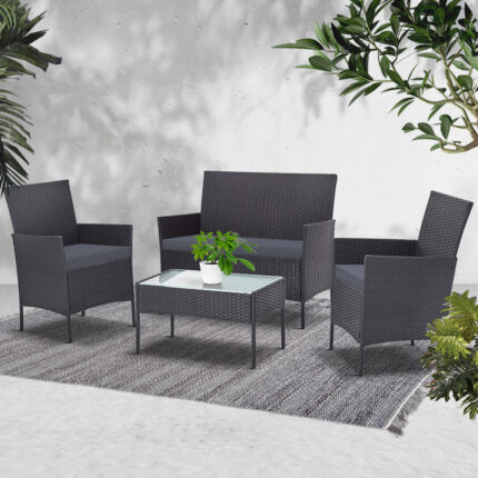 Gardeon 4 Piece Outdoor Lounge Setting Patio Furniture Sofa Set Grey