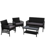 Gardeon 4PCS Outdoor Lounge Setting Sofa Set Patio Wicker Furniture Black - Image 2