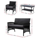 Gardeon 4PCS Outdoor Lounge Setting Sofa Set Patio Wicker Furniture Black - Image 3
