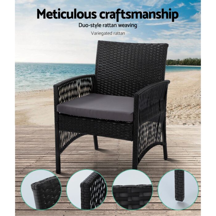 Gardeon 4PCS Outdoor Lounge Setting Sofa Set Patio Wicker Furniture Black - Image 4