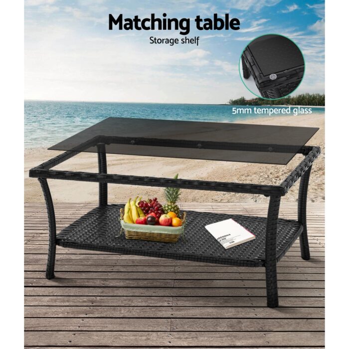 Gardeon 4PCS Outdoor Lounge Setting Sofa Set Patio Wicker Furniture Black - Image 6
