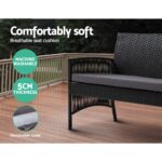 Gardeon 4PCS Outdoor Lounge Setting Sofa Set Patio Wicker Furniture Black - Image 7