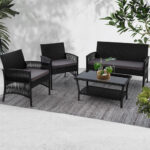 Gardeon 4PCS Outdoor Lounge Setting Sofa Set Patio Wicker Furniture Black
