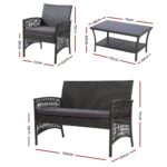 Gardeon 4PCS Outdoor Lounge Setting Sofa Set Patio Wicker Furniture Grey - Image 3