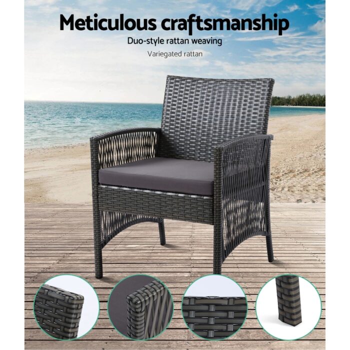 Gardeon 4PCS Outdoor Lounge Setting Sofa Set Patio Wicker Furniture Grey - Image 4