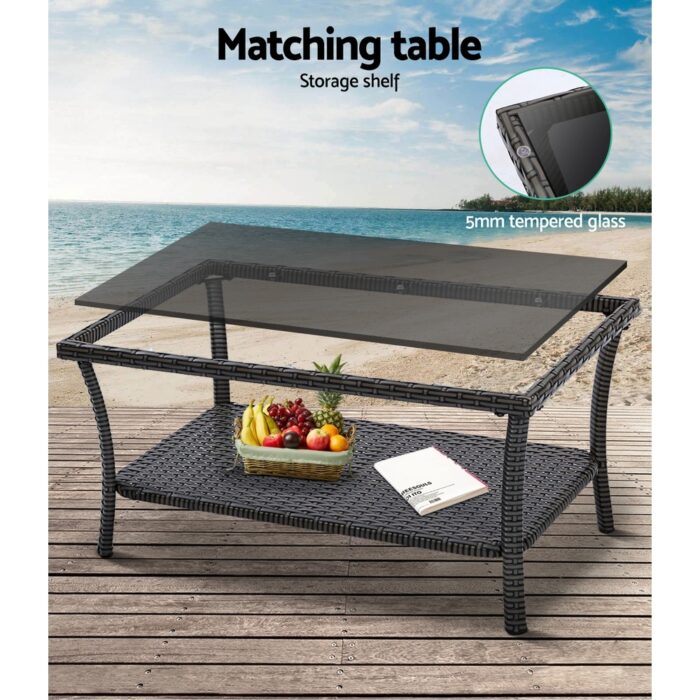 Gardeon 4PCS Outdoor Lounge Setting Sofa Set Patio Wicker Furniture Grey - Image 6