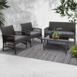 Gardeon 4PCS Outdoor Lounge Setting Sofa Set Patio Wicker Furniture Grey
