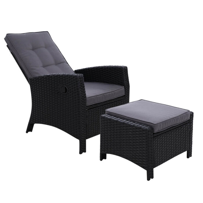 Gardeon Recliner Chair Sun lounge Wicker Lounger Outdoor Patio Furniture Adjustable Black - Image 2