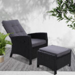 Gardeon Recliner Chair Sun lounge Wicker Lounger Outdoor Patio Furniture Adjustable Black