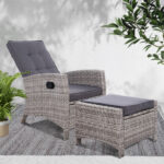Gardeon Recliner Chair Sun lounge Wicker Lounger Outdoor Patio Furniture Adjustable Grey